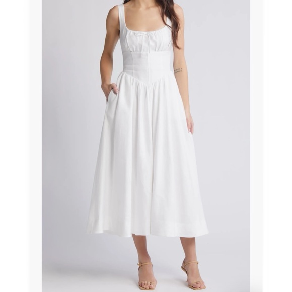 New Reformation Balia Linen Midi Dress White 4 - Picture 3 of 16